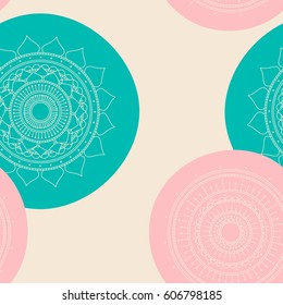 Seamless round ornament pattern. Hand drawn background. Vector repeating texture. Perfect for printing on paper or fabric.