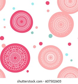 Seamless round ornament pattern. Hand drawn background. Vector repeating texture. Perfect for printing on paper or fabric.
