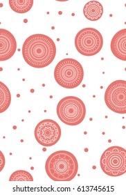 Seamless round ornament pattern. Hand drawn background. Vector repeating texture. Perfect for printing on paper or fabric.