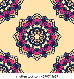 Seamless round ornament pattern. Islam, Arabic, Indian, ottoman motifs. Seamless mandala pattern