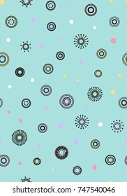 Seamless round ornament pattern with light background. Vector repeating texture.