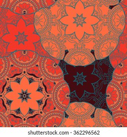 Seamless round ornament pattern for printing on fabric or paper. Hand drawn background. Islam, Arabic, Indian, ottoman motifs. Vector illustration