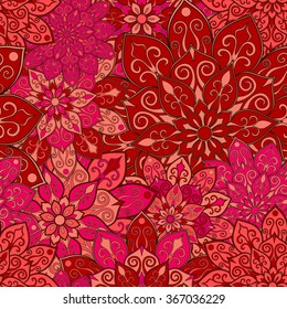 Seamless round ornament pattern for printing on fabric or paper. Hand drawn background. Islam, Arabic, Indian, ottoman motifs.