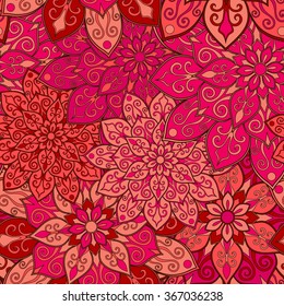 Seamless round ornament pattern for printing on fabric or paper. Hand drawn background. Islam, Arabic, Indian, ottoman motifs.