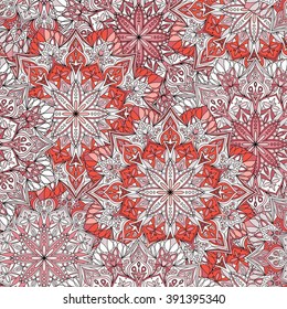 Seamless round ornament pattern for printing on fabric or paper. Hand drawn background. Elements for your design.
