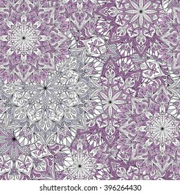 Seamless round ornament pattern for printing on fabric or paper. Hand drawn background. Elements for your design.
