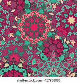 Diseño de adorno redondo y transparente para impresión en tela o papel. Antecedentes dibujados a mano. Motivos islámicos, árabes, indios, mexicanos otomanos. Diseño de ornamento redondo sin inconvenientes. Patrón de mandala floral