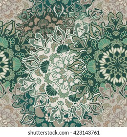 Seamless round ornament pattern for printing on fabric or paper. Hand drawn background. Islam, Arabic, Indian, Mexican ottoman motifs. Seamless round ornament pattern. Floral mandala pattern