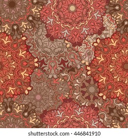 Seamless round ornament pattern for printing on fabric or paper. Hand drawn background. Islam, Arabic, Indian, Mexican ottoman motifs.