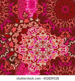 Seamless round ornament pattern for printing on fabric or paper. Islam, Arabic, Indian, ottoman motifs.