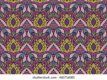 Seamless round ornament pattern for printing on fabric or paper. Islam, Arabic, Indian, ottoman motifs.