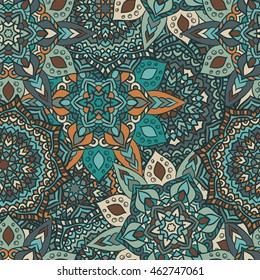 Seamless round ornament pattern for printing on fabric or paper. Islam, Arabic, Indian, ottoman motifs.