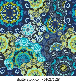 Seamless round ornament pattern for printing on fabric or paper. Islam, Arabic, Indian, ottoman motifs. 
