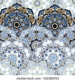 Seamless round ornament pattern for printing on fabric or paper. Hand drawn background. Elements for your design.
