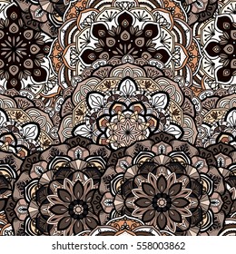 Seamless round ornament pattern for printing on fabric or paper. Hand drawn background. Elements for your design.
