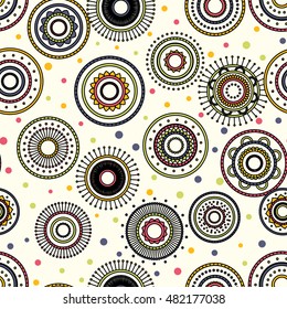 Seamless round ornament pattern. Vector repeating texture. Perfect for printing on paper or fabric.