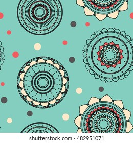 Seamless round ornament pattern. Vector repeating texture.