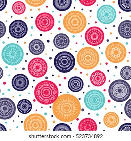 Seamless round ornament pattern. Vector repeating texture. Perfect for printing on paper or fabric.