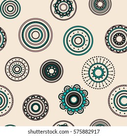 Seamless round ornament pattern. Vector repeating texture. Perfect for printing on paper or fabric.