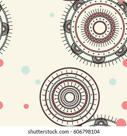 Seamless round ornament pattern. Vector repeating texture.