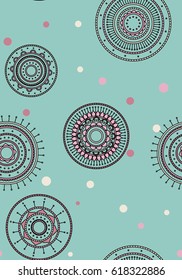 Seamless round ornament pattern. Vector repeating texture.