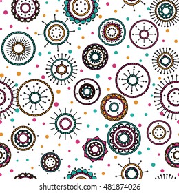Seamless round ornament pattern with white background. Vector repeating texture. Perfect for printing on paper or fabric.