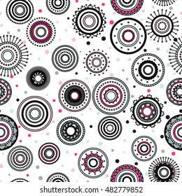 Seamless round ornament pattern with white background. Vector repeating texture.