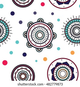 Seamless round ornament pattern with white background. Vector repeating texture. Perfect for printing on paper or fabric.