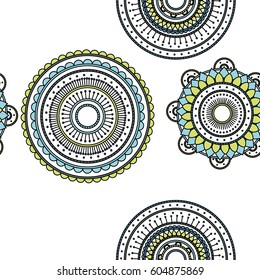 Seamless round ornament pattern with white background. Vector repeating texture. Perfect for printing on paper or fabric.