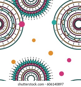 Seamless round ornament pattern with white background. Vector repeating texture.