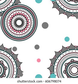 Seamless round ornament pattern with white background. Vector repeating texture.