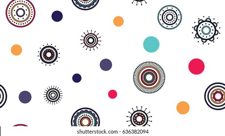 Seamless round ornament pattern with white background. Vector repeating texture.