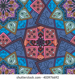 Seamless round pattern for printing on fabric or paper. Hand drawn background. Colored indian ornament. Vector illustration. Elements for your design.  
