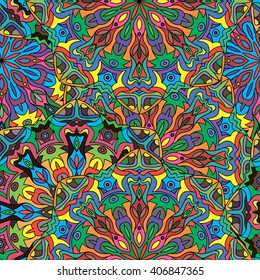 Seamless round pattern for printing on fabric or paper. Hand drawn background. Colored indian ornament. Vector illustration. Elements for your design.  
