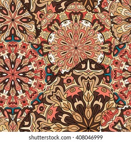Seamless round pattern for printing on fabric or paper. Hand drawn background. Colored indian ornament. Vector illustration. Elements for your design.  
