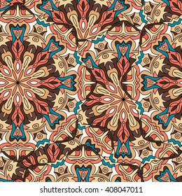 Seamless round pattern for printing on fabric or paper. Hand drawn background. Colored indian ornament. Vector illustration. Elements for your design.  
