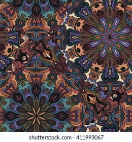 Seamless round pattern for printing on fabric or paper. Hand drawn background. Colored indian ornament. Vector illustration. Elements for your design.  
