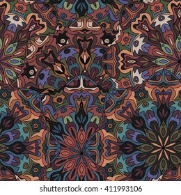 Seamless round pattern for printing on fabric or paper. Hand drawn background. Colored indian ornament. Vector illustration. Elements for your design.  
