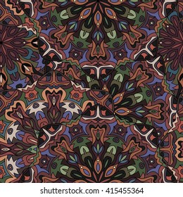 Seamless round pattern for printing on fabric or paper. Hand drawn background. Colored indian ornament. Vector illustration. Elements for your design.  
