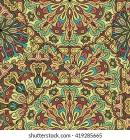 Seamless round pattern for printing on fabric or paper. Hand drawn background. Colored indian ornament. Vector illustration. Elements for your design.  
