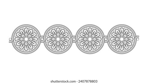 Seamless round pattern vector illustration. Line art seamless pattern. Lace border elements isolated on white background.