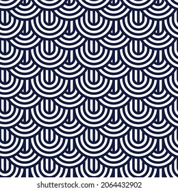 Seamless rounded pattern in blue and white. Elegant abstract geometric vector.