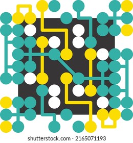 Seamless Rounded White And Yellow Lines Abstract Background Dot Texture Black Circle Pattern Ellipse. Chip Computer Data
