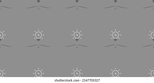 Seamless Rows of Simple Grey Open Books with Light Bulbs Above - Modern Style Texture on  Grey Background - Vector Design Template - Symbols of Knowledge, Creative Thinking, Ideas Concept