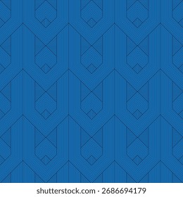 Patrón geométrico azul real sin fisuras con entrelazado estilo art déco línea fina rayado hexágonos y Formas de diamante