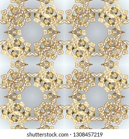 Seamless royal luxury golden baroque damask vintage. Vector seamless pattern with gold antique floral medieval decorative, leaves and golden pattern ornaments on white and gray colors.