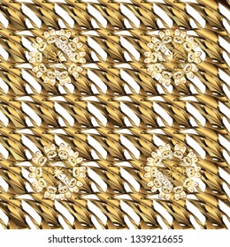 Seamless royal luxury golden baroque damask vintage. Vector seamless pattern with gold antique floral medieval decorative, leaves and golden pattern ornaments on brown and white colors.