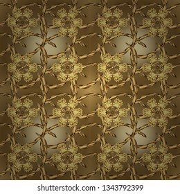 Seamless royal luxury golden baroque damask vintage. Vector seamless pattern with gold antique floral medieval decorative, leaves and golden pattern ornaments on brown and yellow colors.