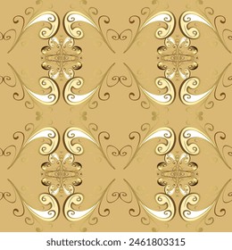 Seamless royal luxury golden baroque damask vintage. Vector seamless pattern with gold antique floral medieval decorative, leaves and golden pattern ornaments on pleasant colors.