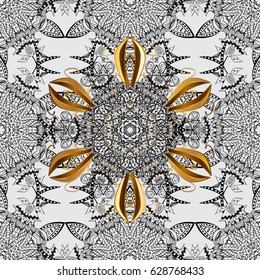 Seamless royal luxury golden baroque damask vintage. Vector seamless pattern with gold antique floral medieval decorative, leaves and golden pattern ornaments on gray background.